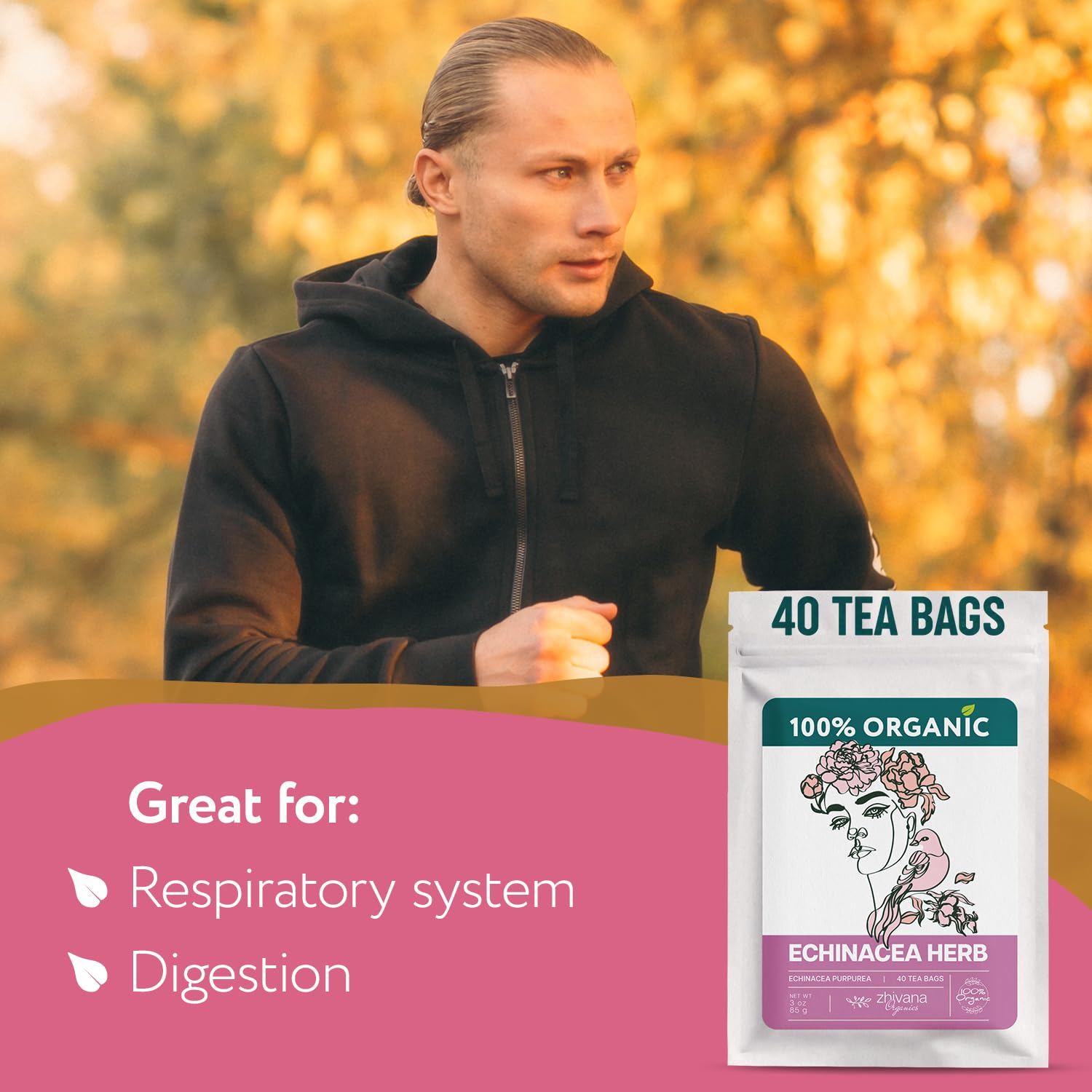 Echinacea Tea Organic 40 Tea Bags 100% Pure Natural Immunity Support Caffeine Free - Image 6