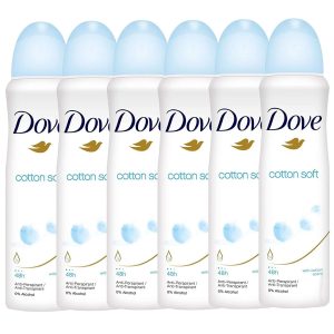 DOVE Antiperspirant 48 Hours Body Spray, Cotton Soft, 5 Fl.Oz (150 ML) each, Pack of 6