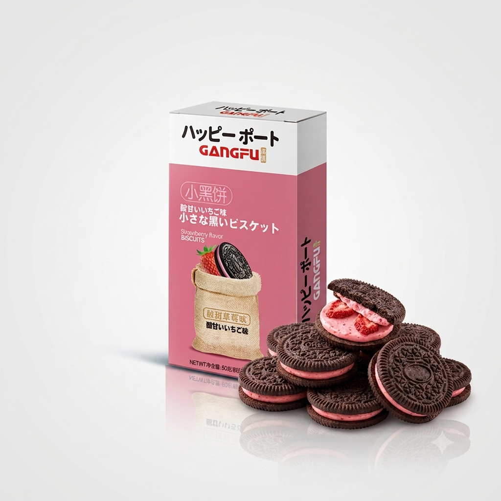 Gangfu Import Strawberry Flavor Sandwich Cookies 1.76oz Box 12ct